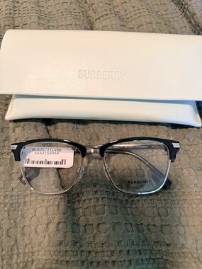 Burberry Black and Clear Semi-Rim Clubmaster Glasses